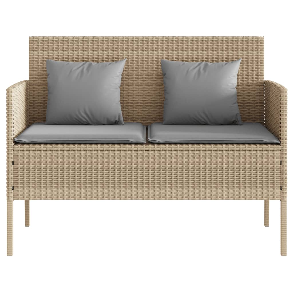 bézs polyrattan kerti pad párnákkal