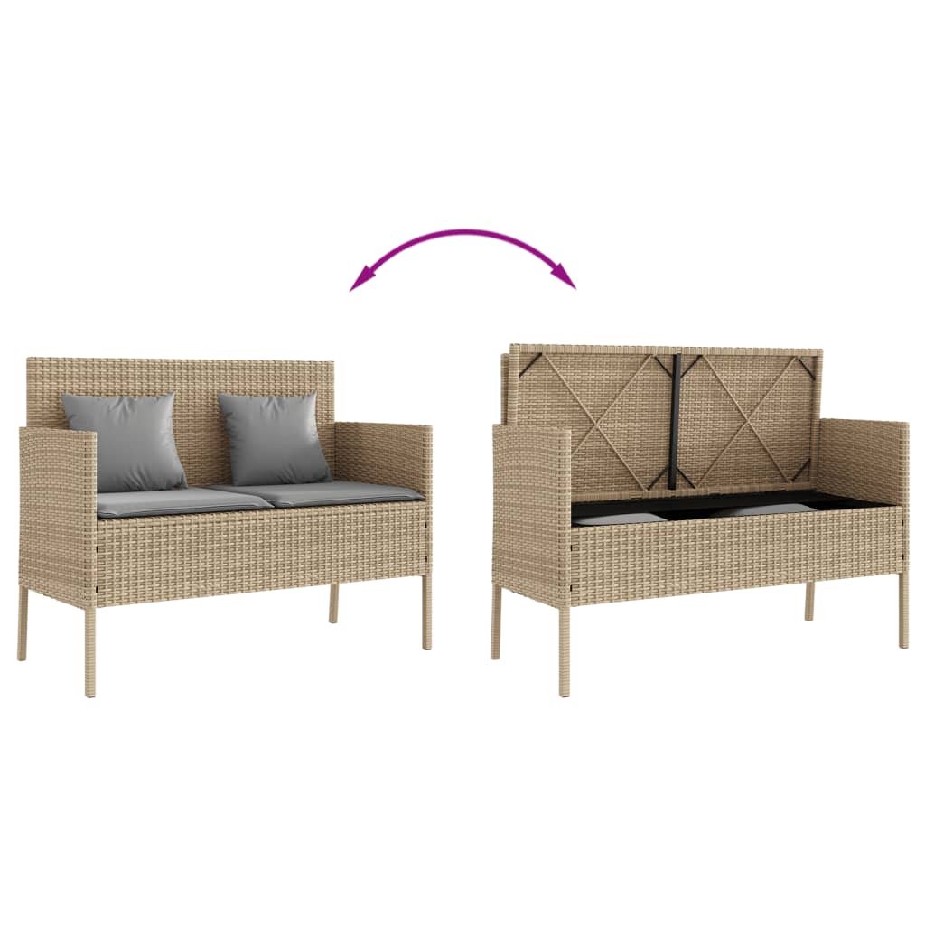 bézs polyrattan kerti pad párnákkal