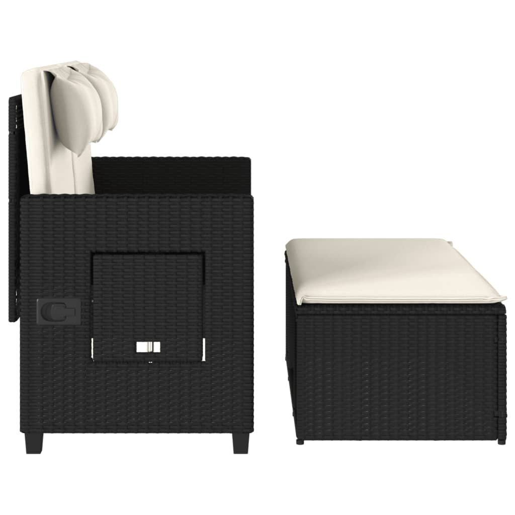 fekete polyrattan dönthető kerti pad párnával