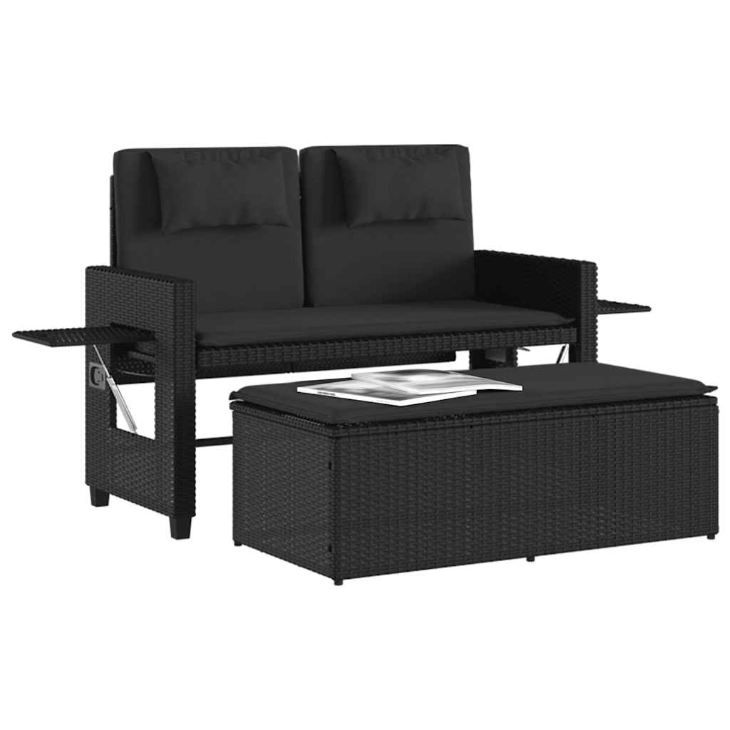 fekete polyrattan dönthető kerti pad párnával