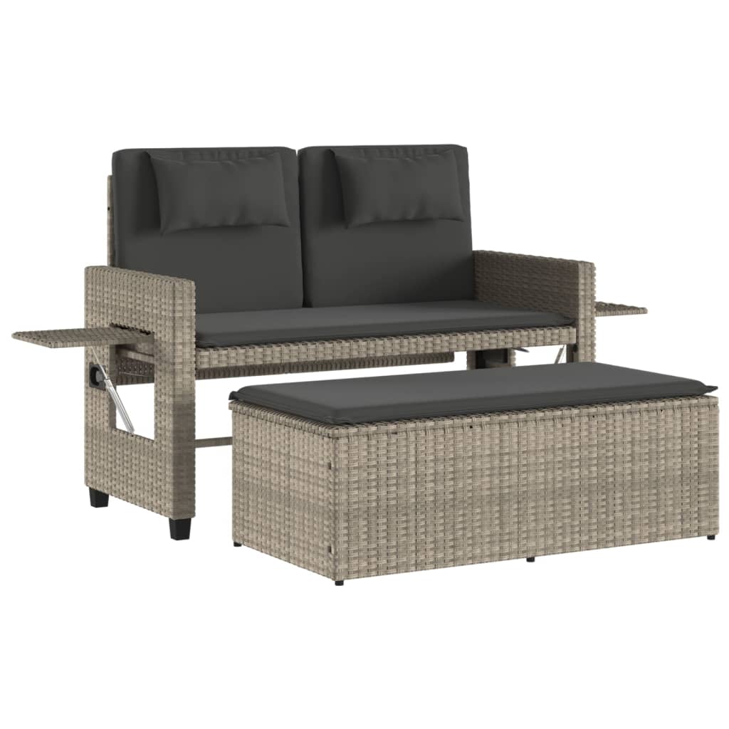 világosszürke polyrattan dönthető kerti pad párnával