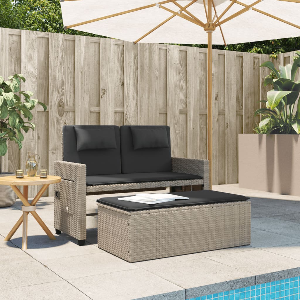 világosszürke polyrattan dönthető kerti pad párnával