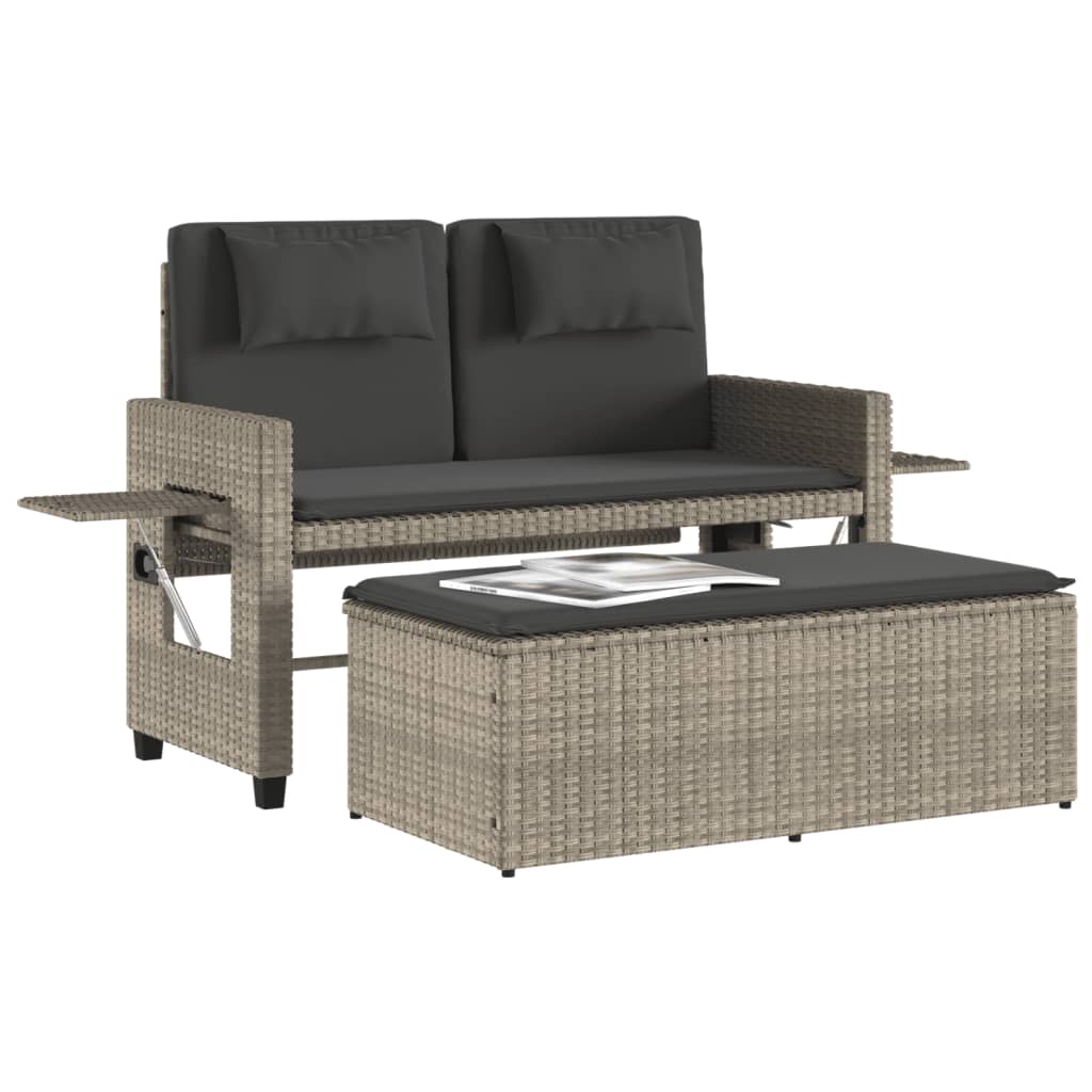 világosszürke polyrattan dönthető kerti pad párnával