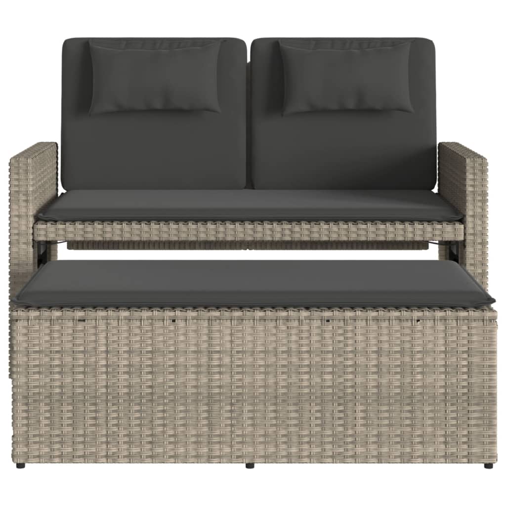 világosszürke polyrattan dönthető kerti pad párnával
