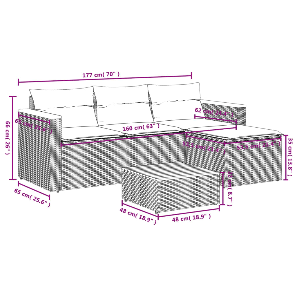 3 részes szürke polyrattan kerti ülőgarnitúra párnákkal