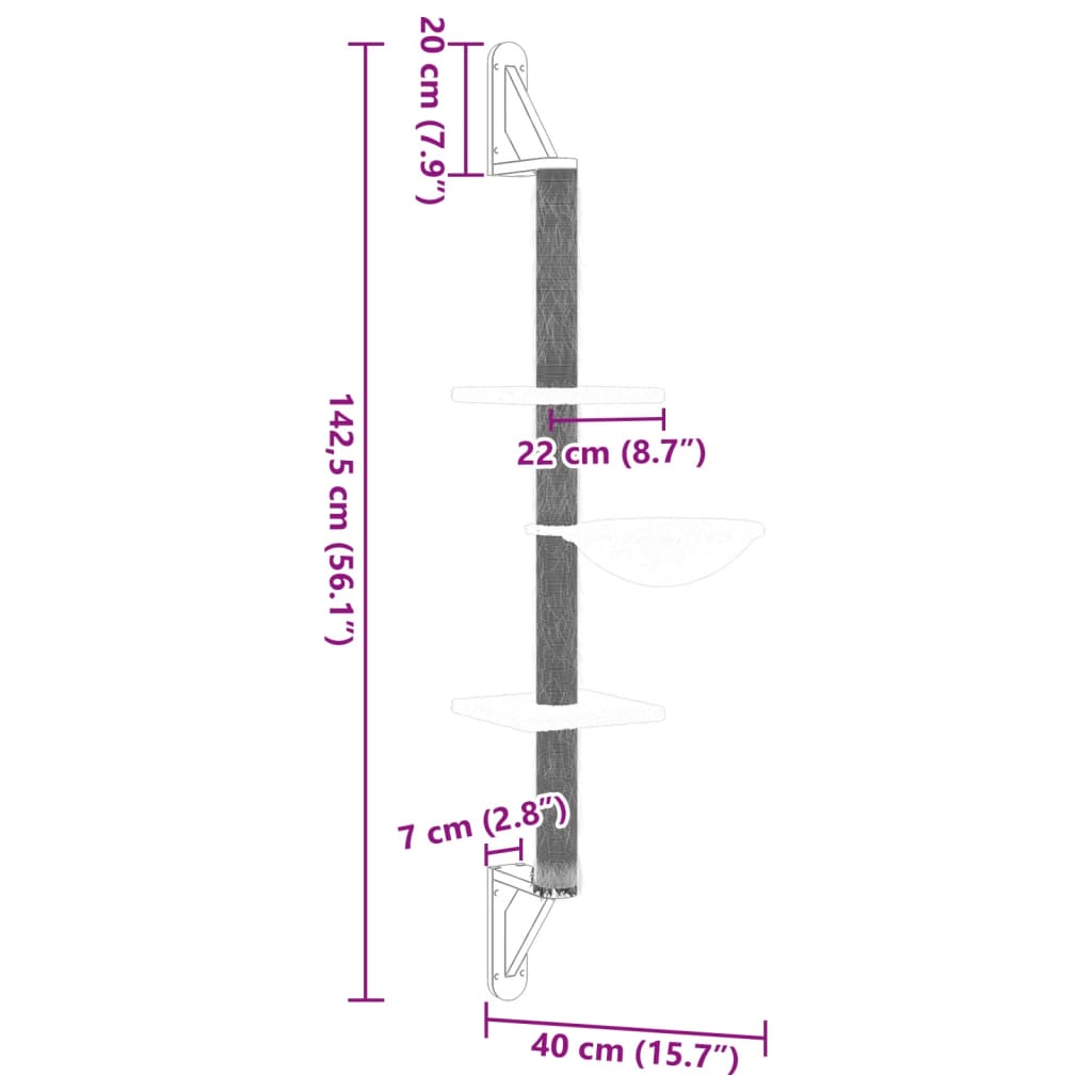 világosszürke falra szerelhető kaparófa 142,5 cm