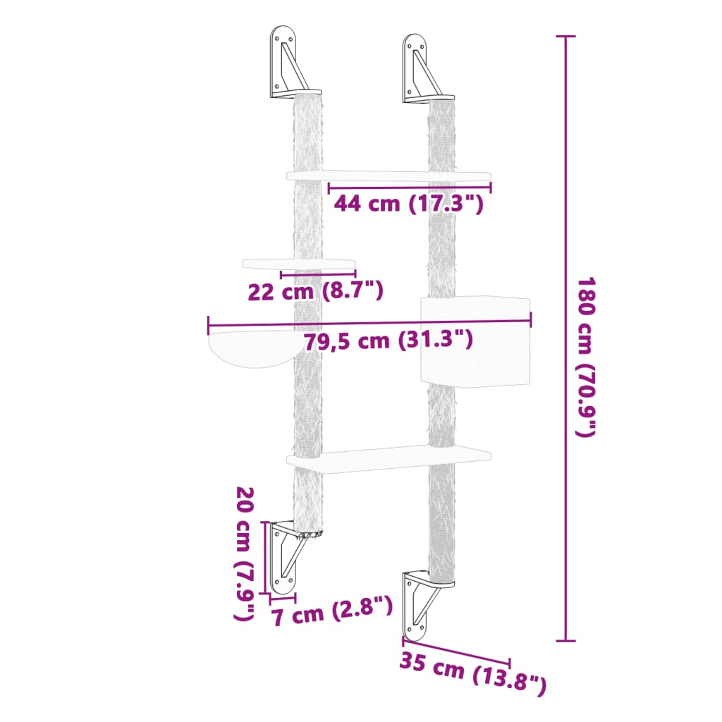 sötétszürke falra szerelhető kaparófa 180 cm