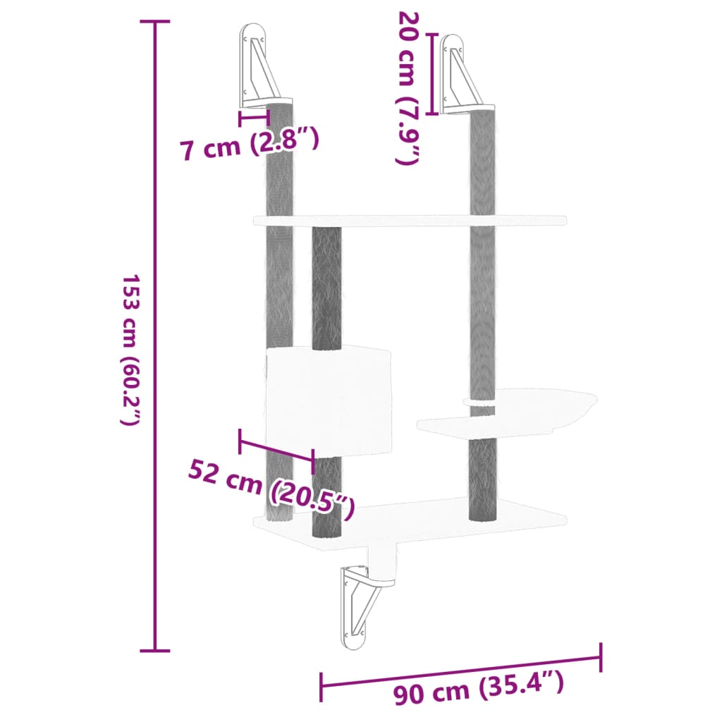 sötétszürke falra szerelhető kaparófa 153 cm