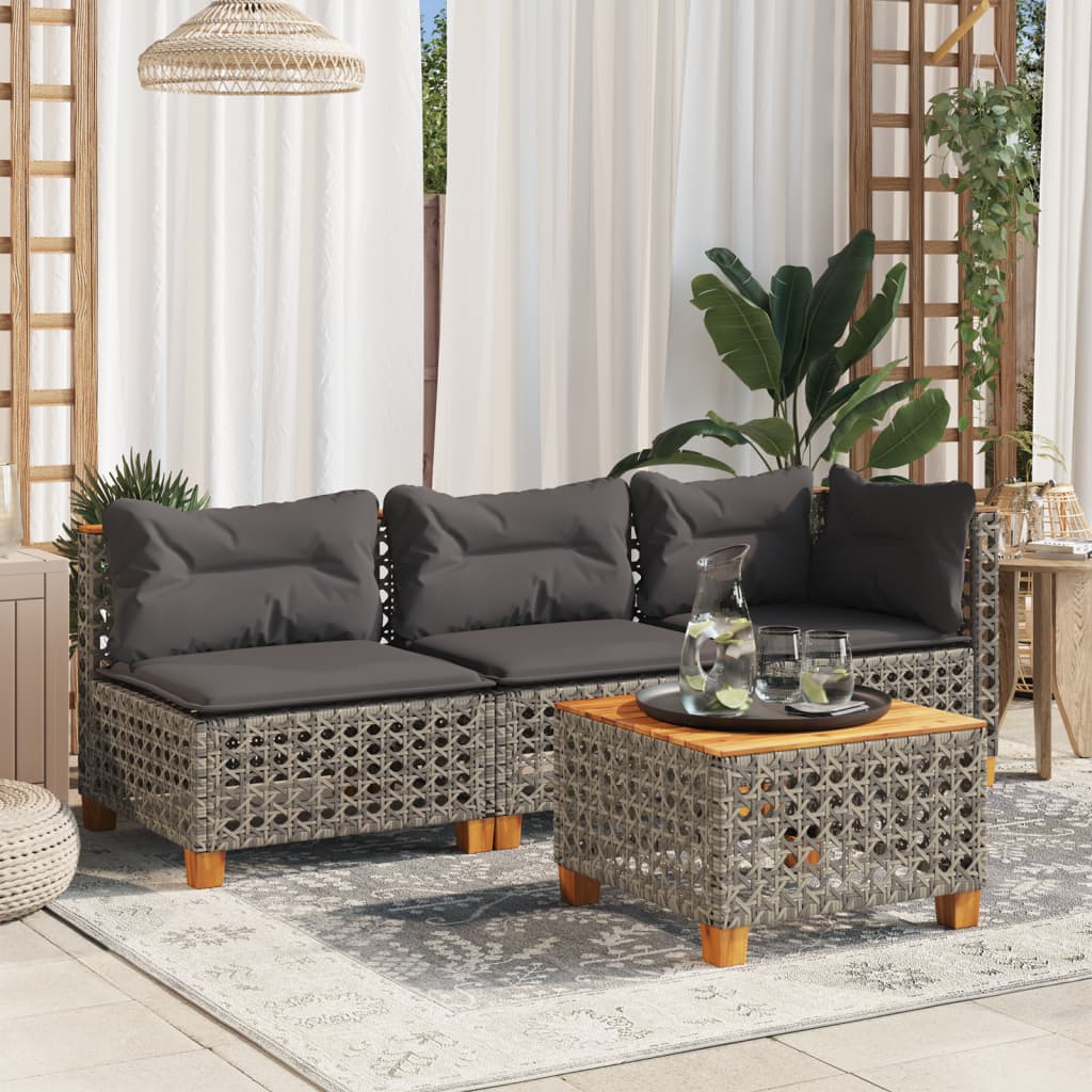 szürke polyrattan és akácfa kerti asztal 55 x 55 x 36 cm