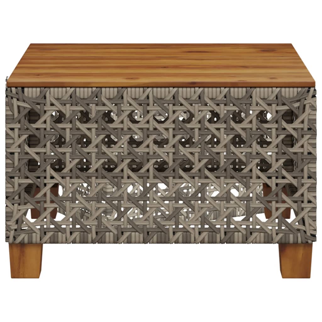szürke polyrattan és akácfa kerti asztal 55 x 55 x 36 cm