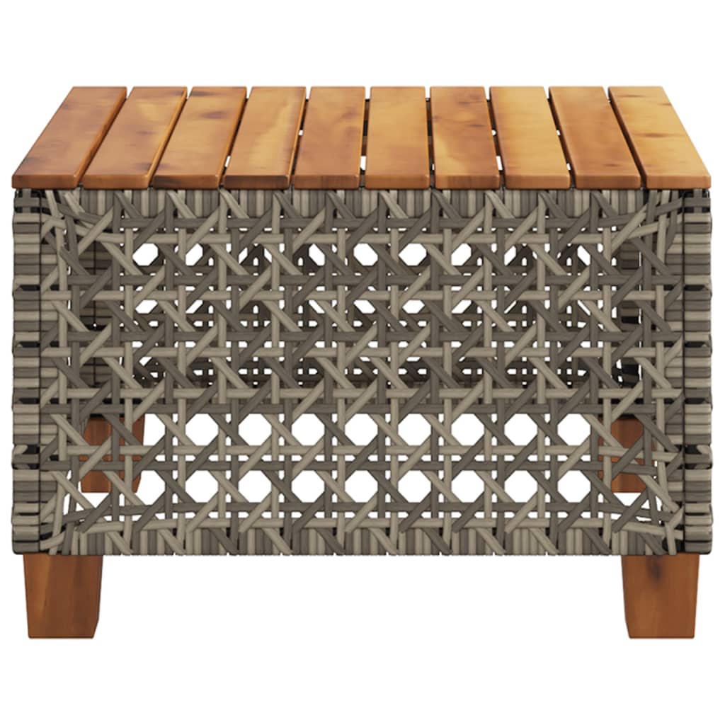 szürke polyrattan és akácfa kerti asztal 55 x 55 x 36 cm