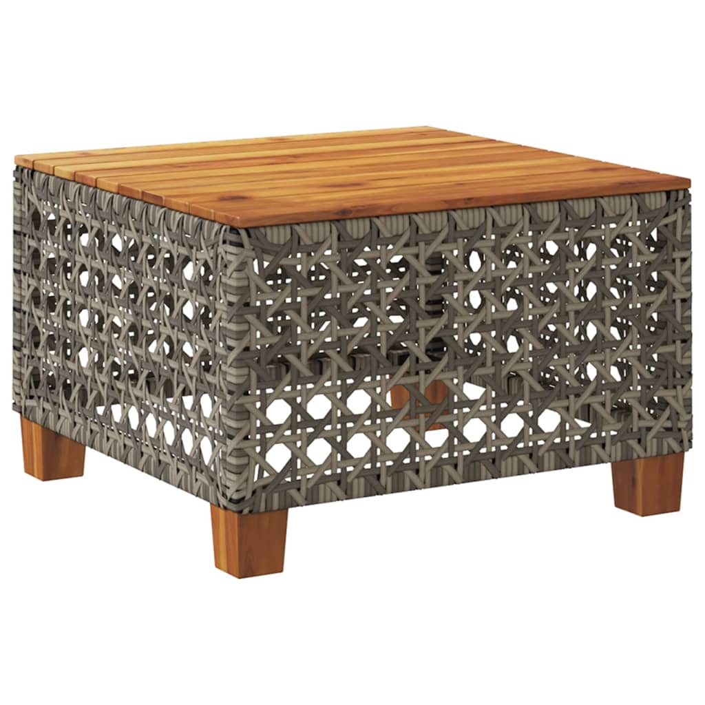 szürke polyrattan és akácfa kerti asztal 55 x 55 x 36 cm