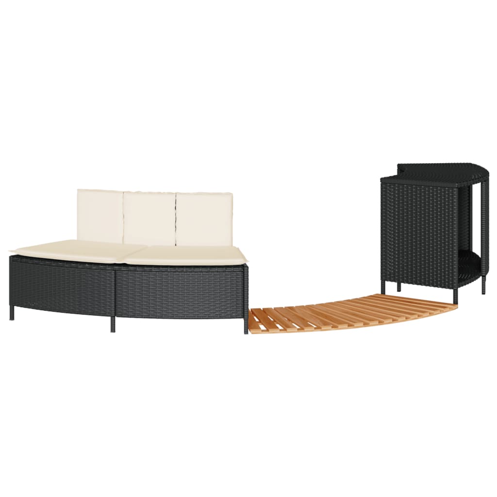 fekete polyrattan és tömör akácfa jakuzzi-keret