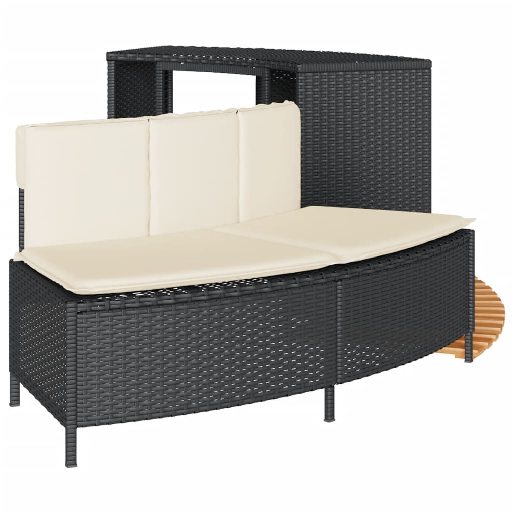 fekete polyrattan és tömör akácfa jakuzzi-keret