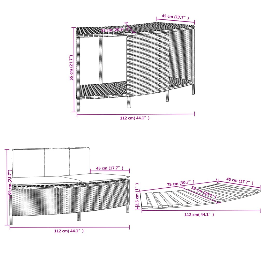 fekete polyrattan és tömör akácfa jakuzzi-keret