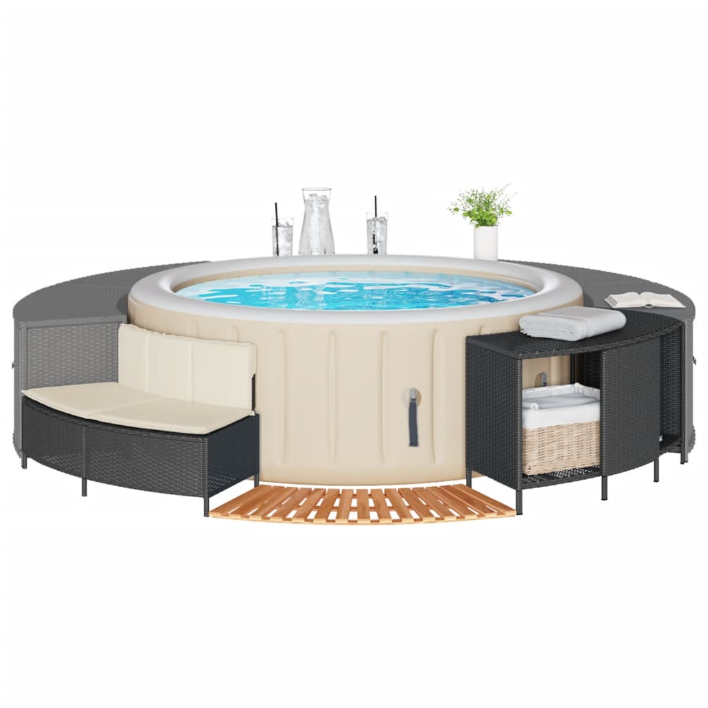fekete polyrattan és tömör akácfa jakuzzi-keret