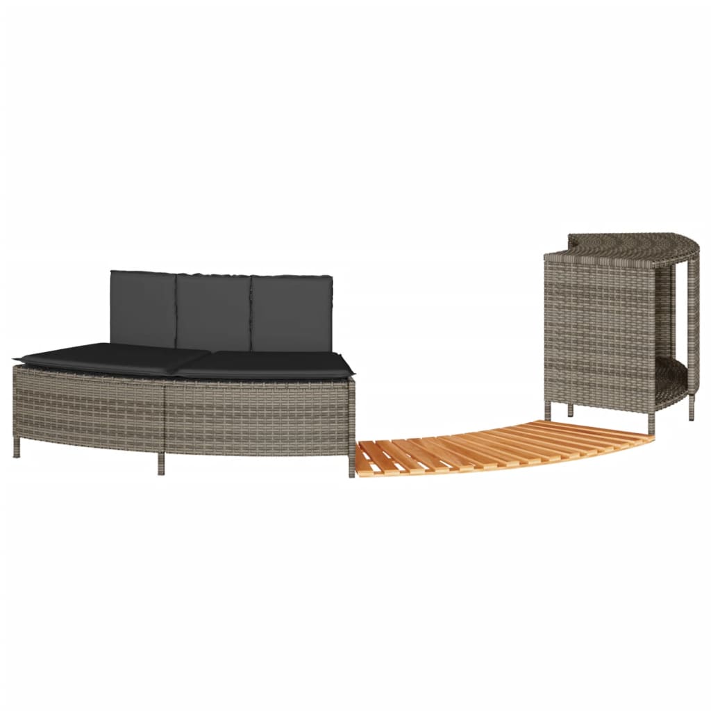 szürke polyrattan és tömör akácfa jakuzzi-keret