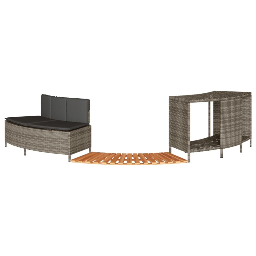 szürke polyrattan és tömör akácfa jakuzzi-keret