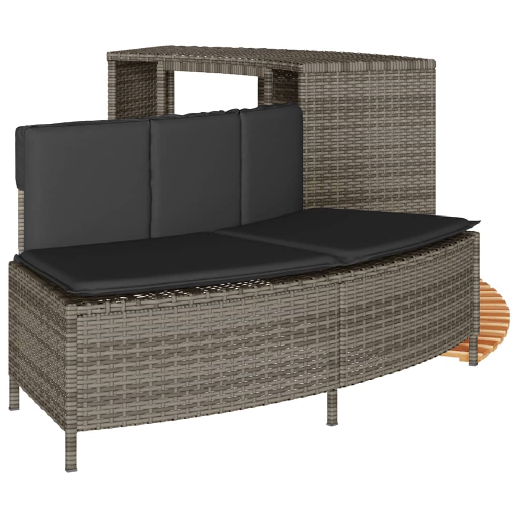 szürke polyrattan és tömör akácfa jakuzzi-keret