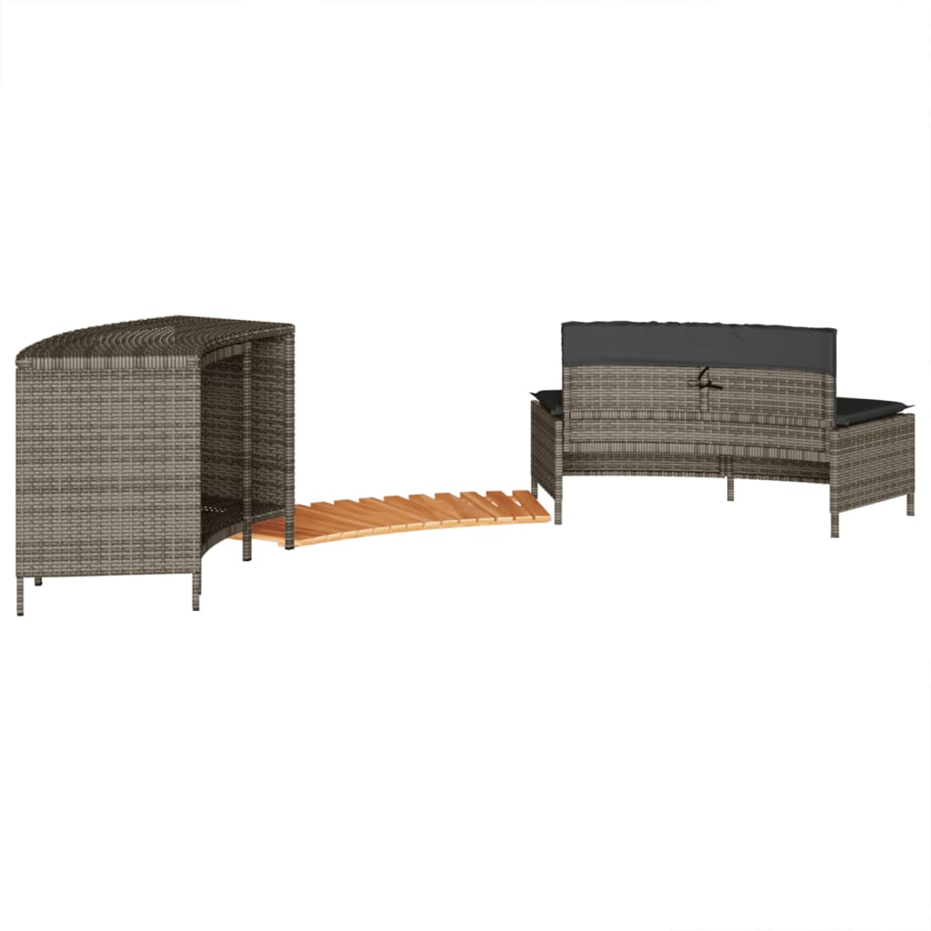 szürke polyrattan és tömör akácfa jakuzzi-keret
