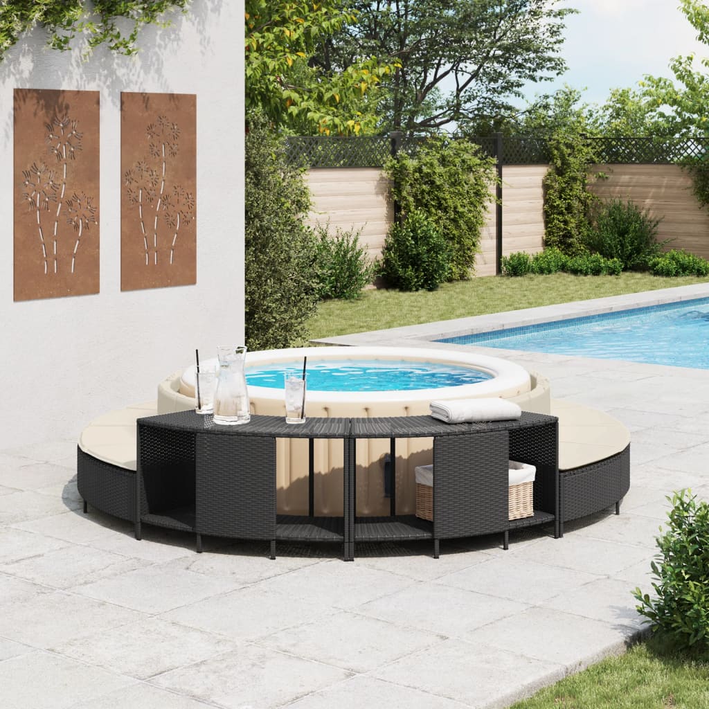 2 db fekete polyrattan tárolópolc pezsgőfürdőhöz