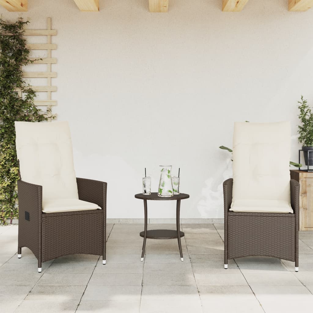 3 részes barna polyrattan bisztrógarnitúra párnákkal