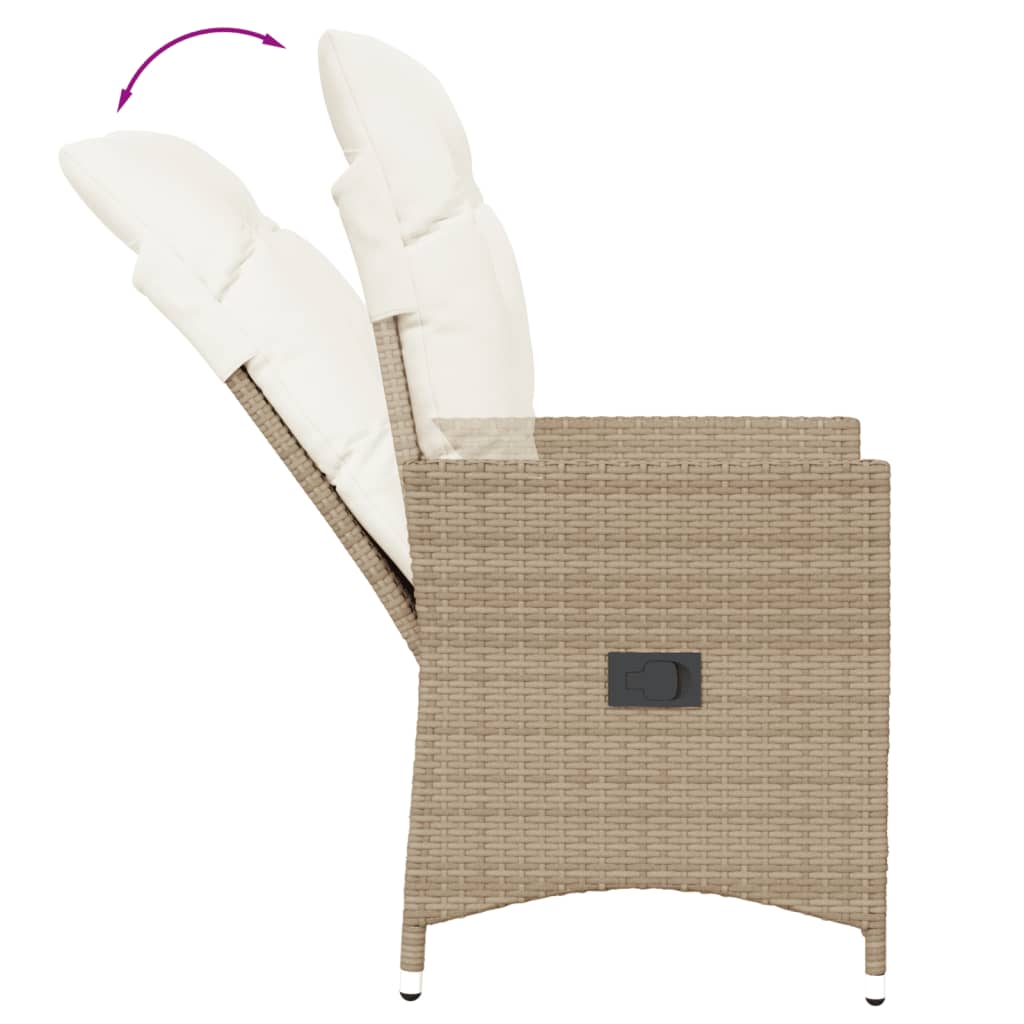 3 részes bézs polyrattan bisztrógarnitúra párnával