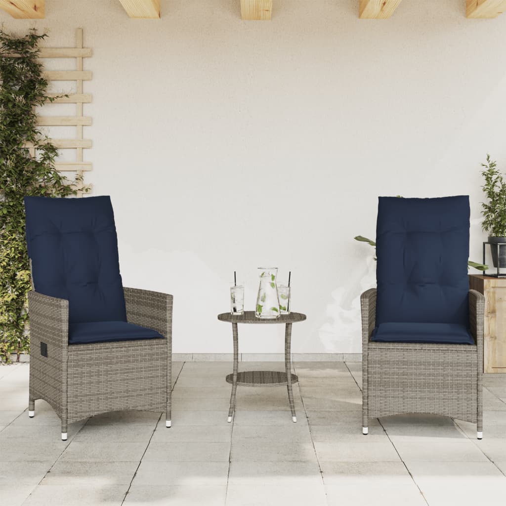 3 darabos szürke polyrattan bisztrógarnitúra párnákkal