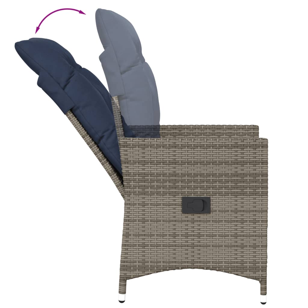 3 darabos szürke polyrattan bisztrógarnitúra párnákkal