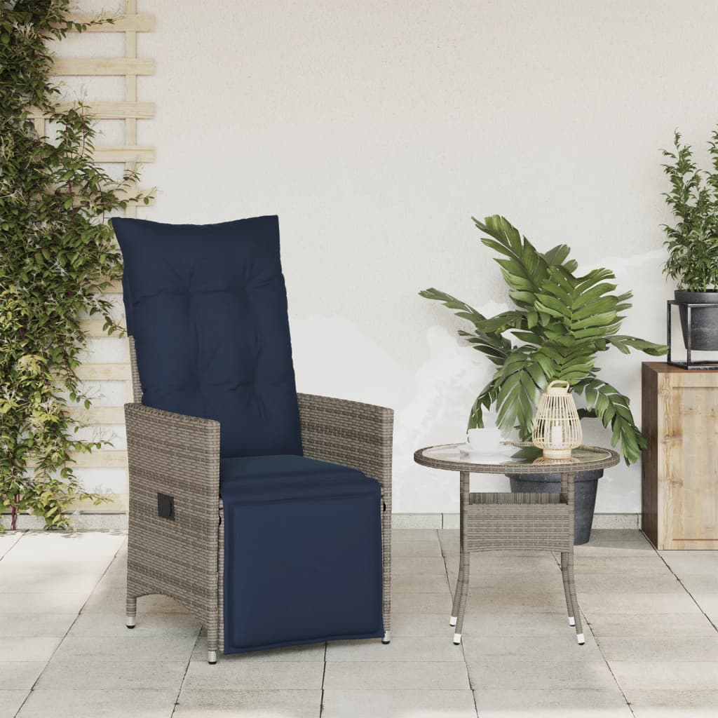 szürke polyrattan dönthető kerti szék párnákkal