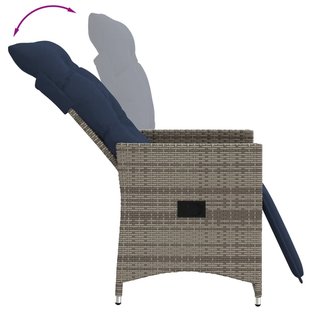 szürke polyrattan dönthető kerti szék párnákkal