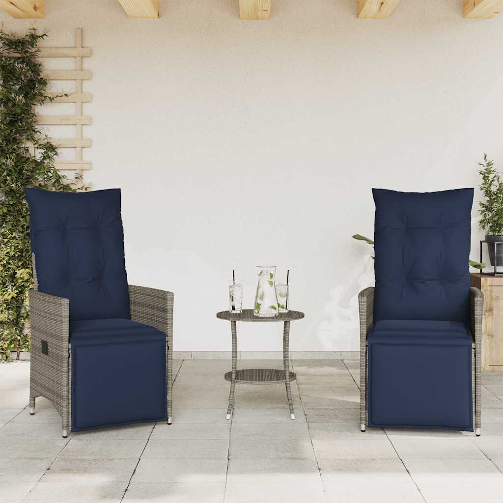 3 darabos szürke polyrattan bisztrógarnitúra párnákkal