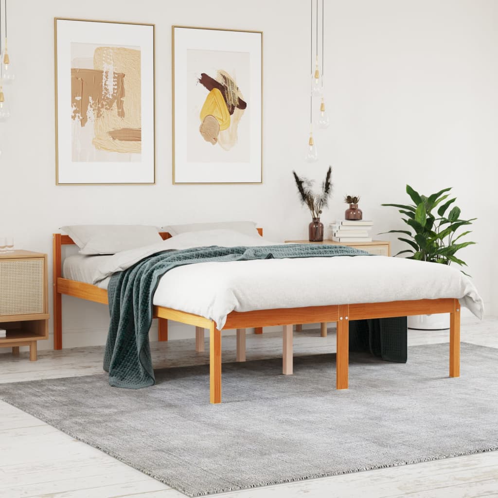 viaszbarna tömör fenyőfa időseknek való ágy 135 x 190 cm