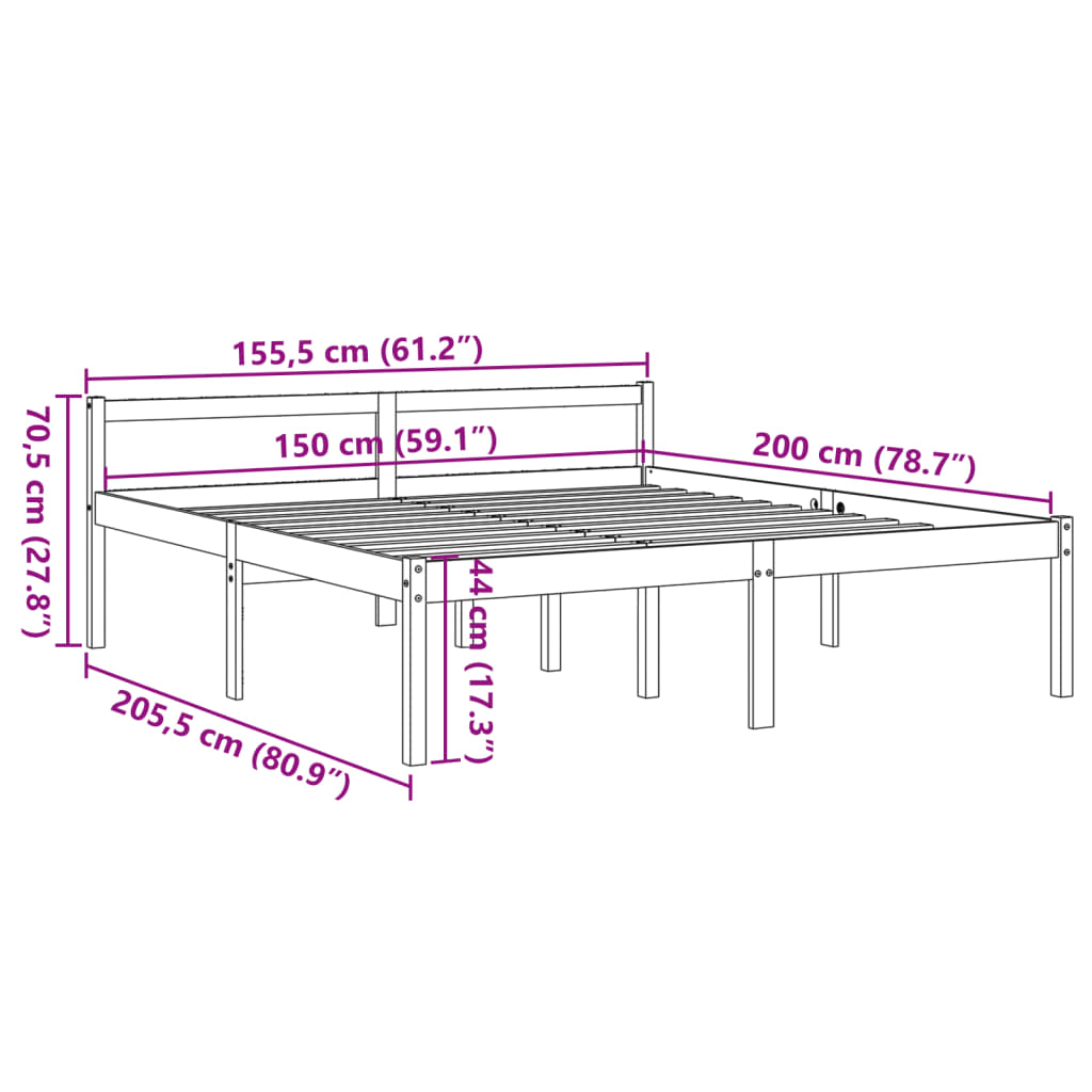 viaszbarna tömör fenyőfa időseknek való ágy 150 x 200 cm