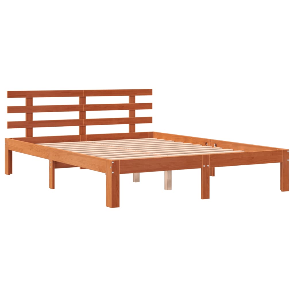 viaszbarna tömör fenyőfa ágy matrac nélkül 140 x 190 cm