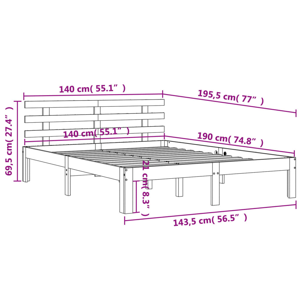 viaszbarna tömör fenyőfa ágy matrac nélkül 140 x 190 cm