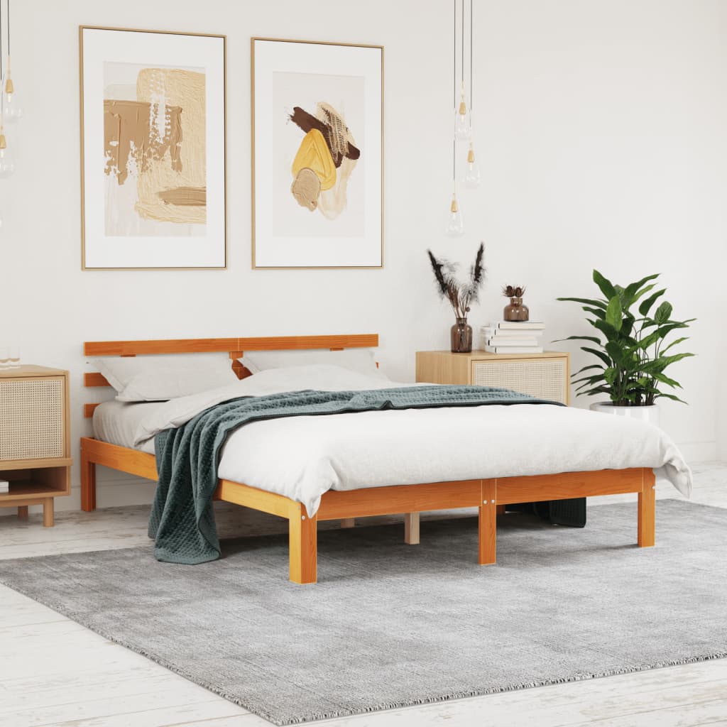 viaszbarna tömör fenyőfa ágy matrac nélkül 140 x 190 cm