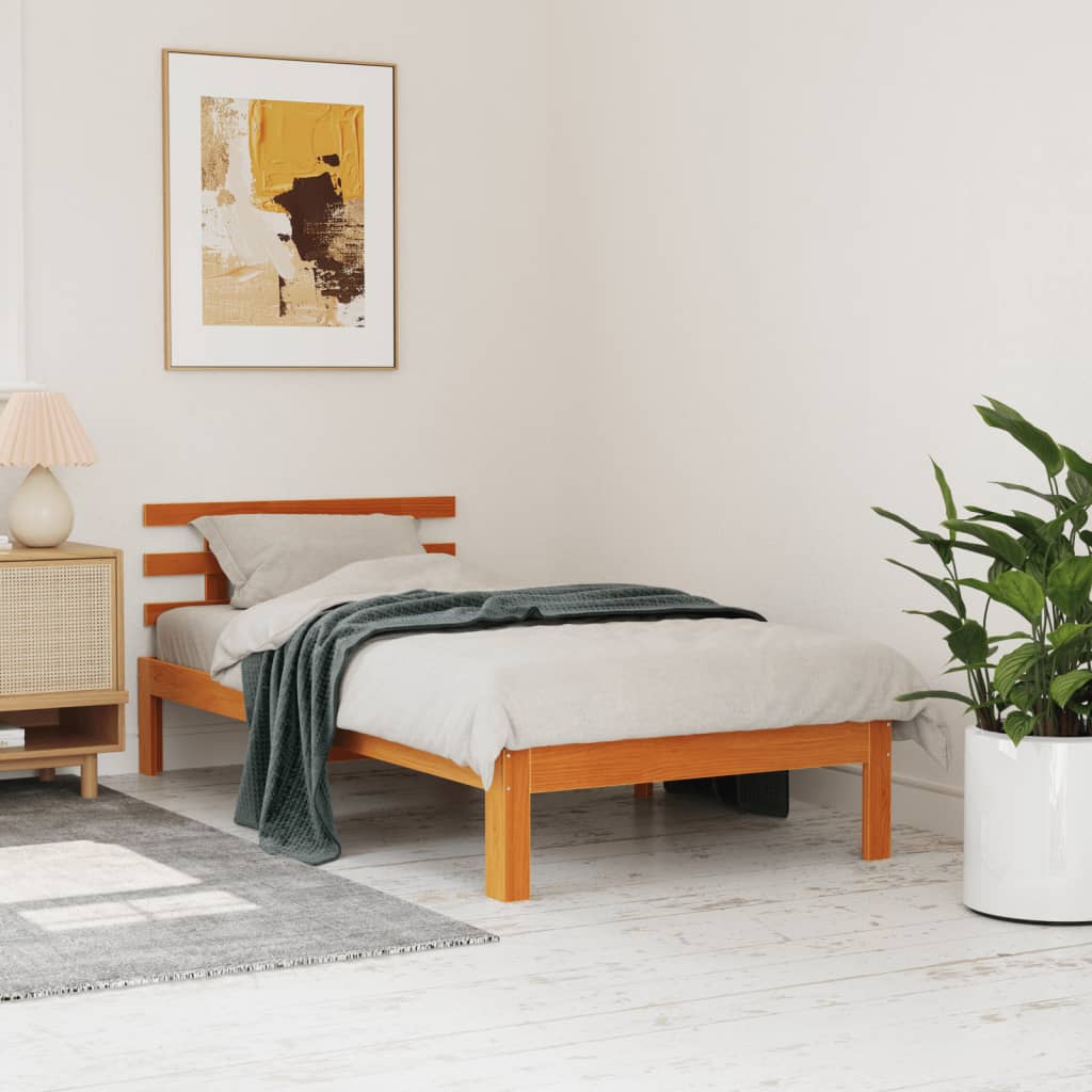 viaszbarna tömör fenyőfa ágy matrac nélkül 100 x 200 cm