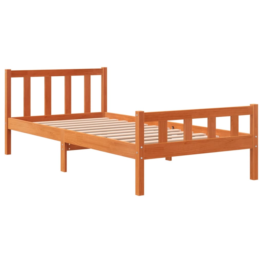 viaszbarna tömör fenyőfa ágy matrac nélkül 75 x 190 cm