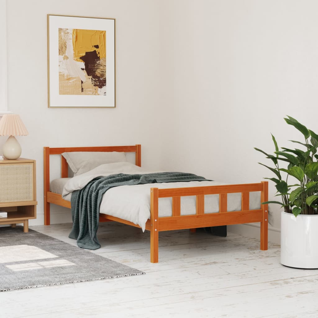 viaszbarna tömör fenyőfa ágy matrac nélkül 75 x 190 cm