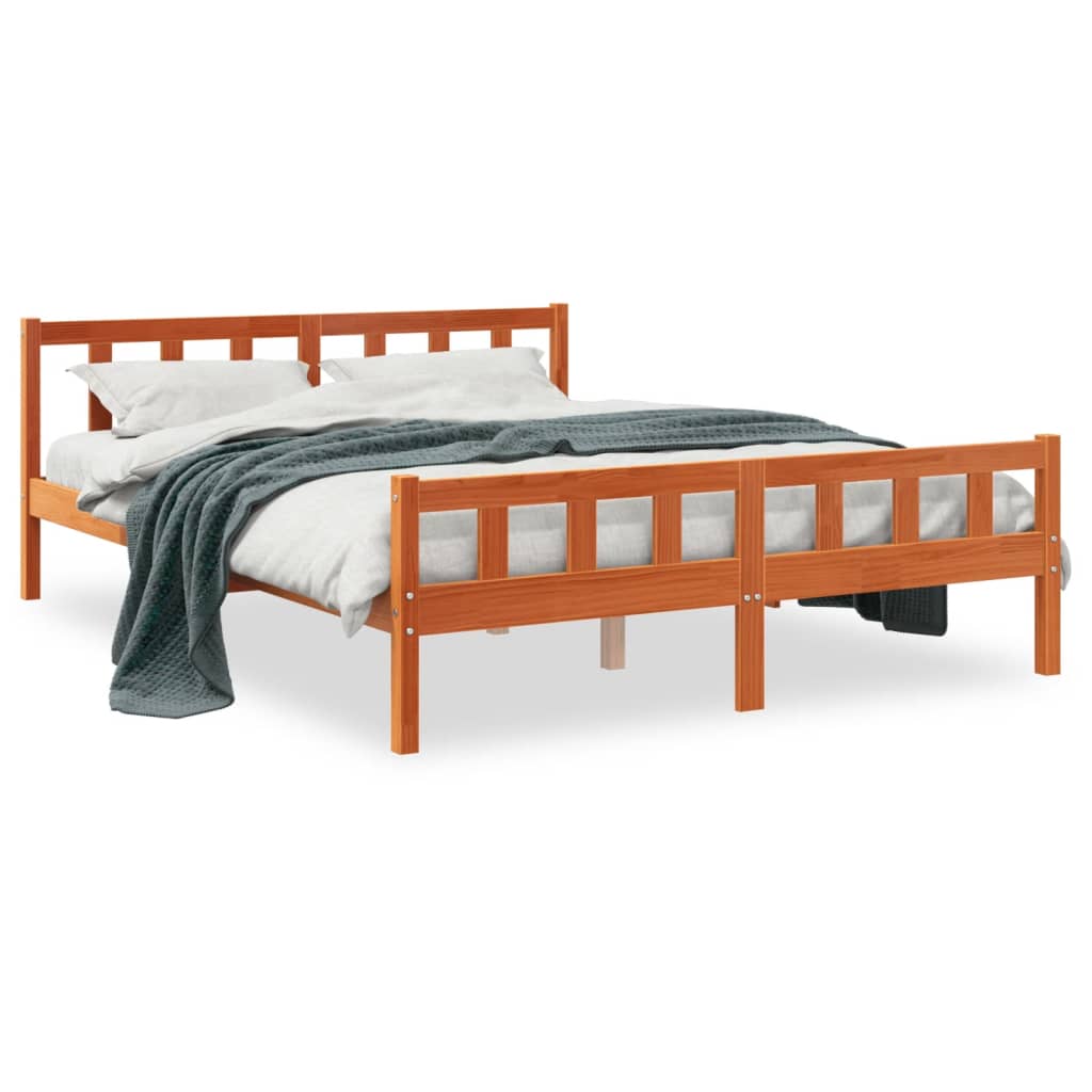 viaszbarna tömör fenyőfa ágy matrac nélkül 150 x 200 cm