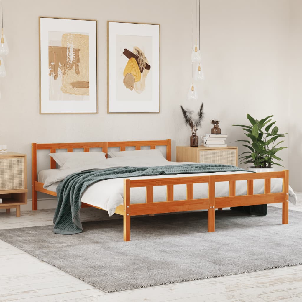viaszbarna tömör fenyőfa ágy matrac nélkül 160 x 200 cm
