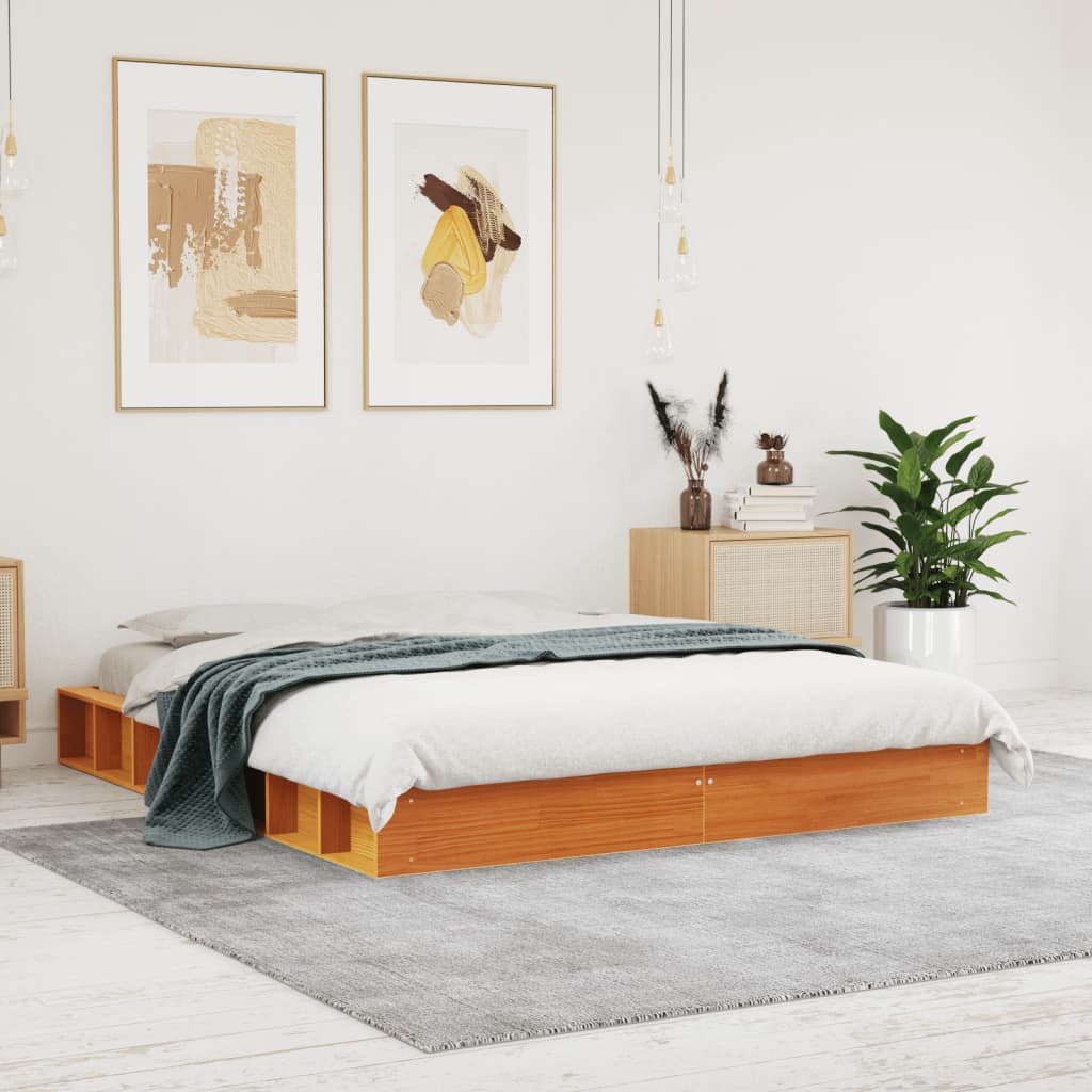 viaszbarna tömör fenyőfa ágy matrac nélkül 150 x 200 cm