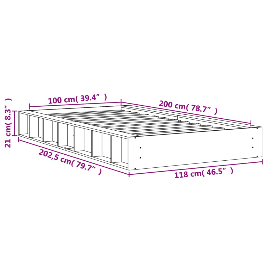 viaszbarna tömör fenyőfa ágy matrac nélkül 100 x 200 cm
