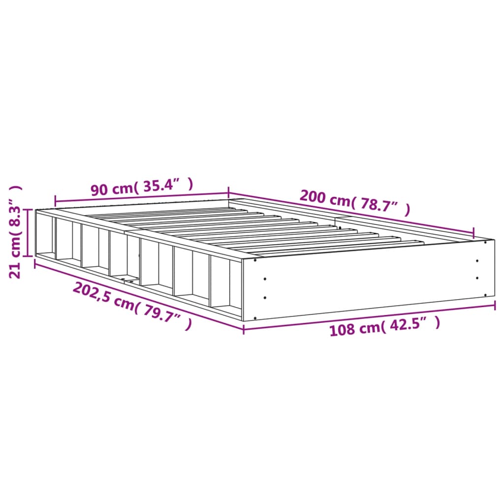 viaszbarna tömör fenyőfa ágy matrac nélkül 90 x 200 cm