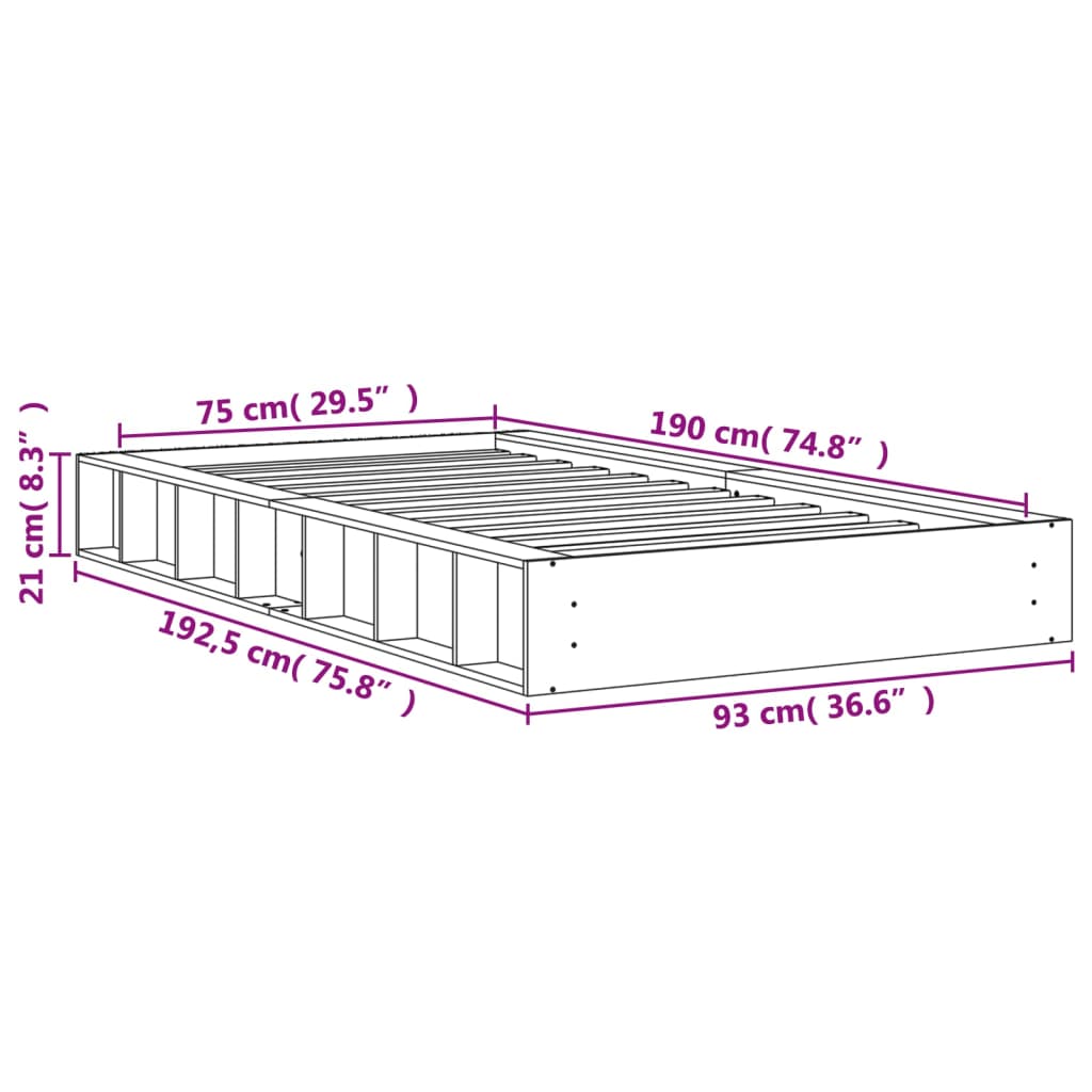viaszbarna tömör fenyőfa ágy matrac nélkül 75 x 190 cm