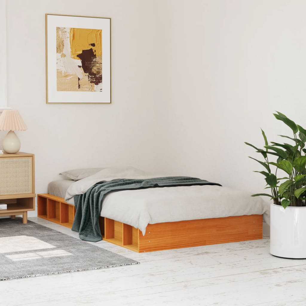 viaszbarna tömör fenyőfa ágy matrac nélkül 75 x 190 cm