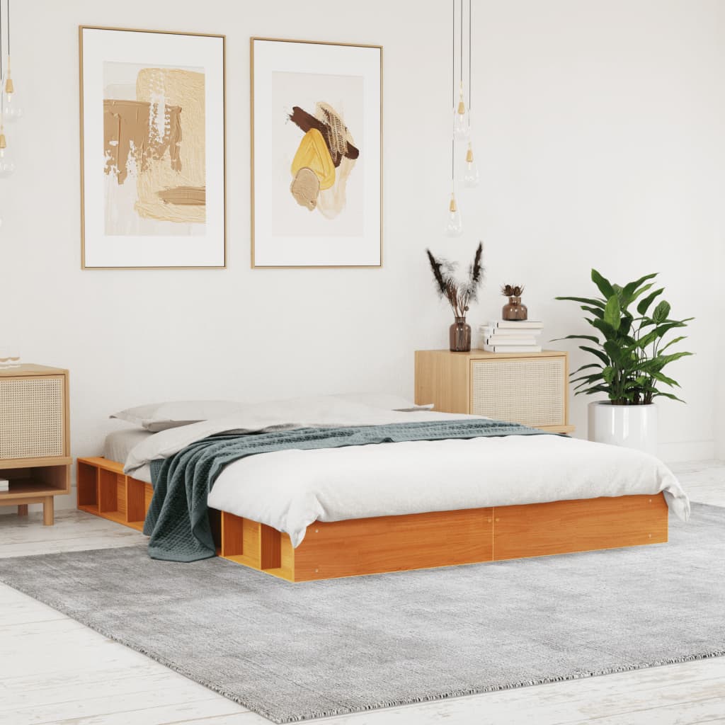 viaszbarna tömör fenyőfa ágy matrac nélkül 120 x 190 cm