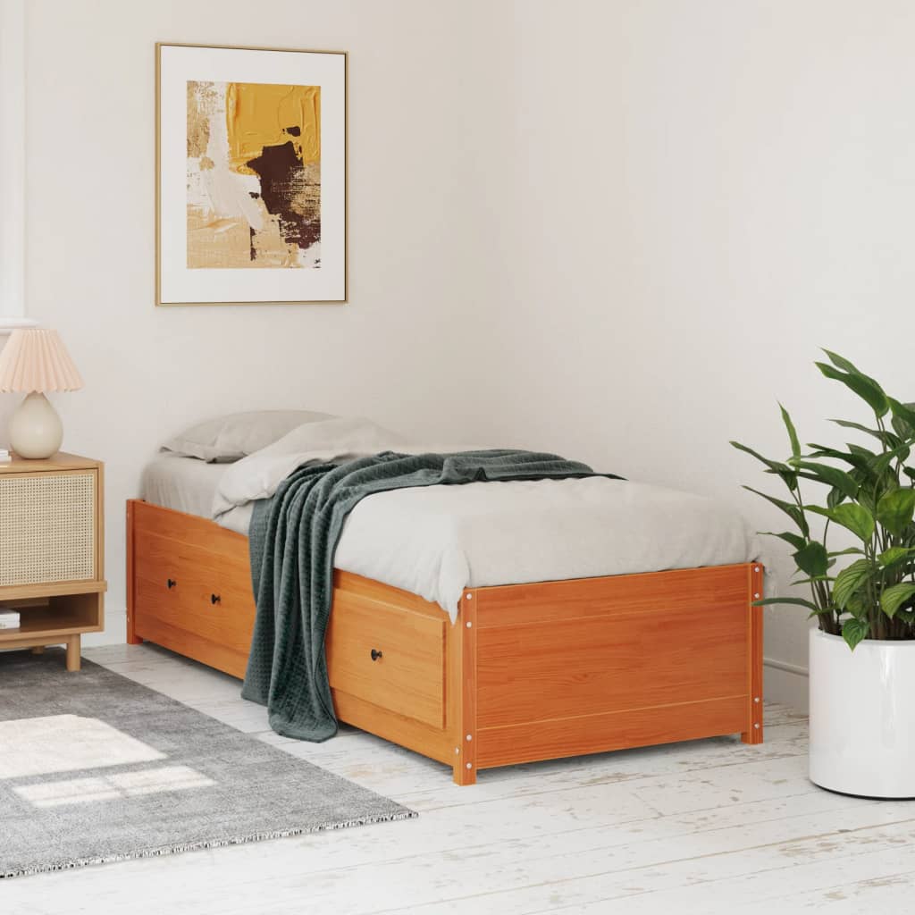 viaszbarna tömör fenyőfa kanapéágy matrac nélkül 90 x 200 cm