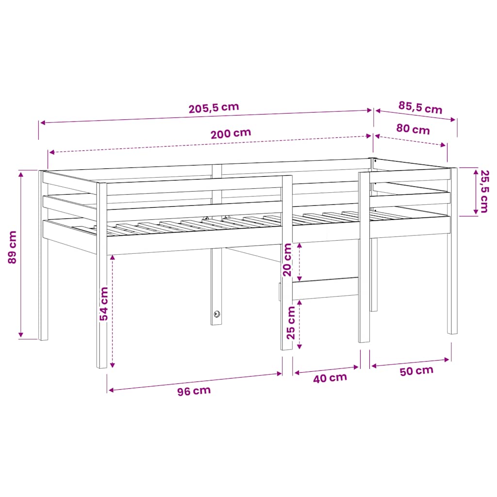 viaszbarna tömör fenyőfa magasított ágy 80x200 cm